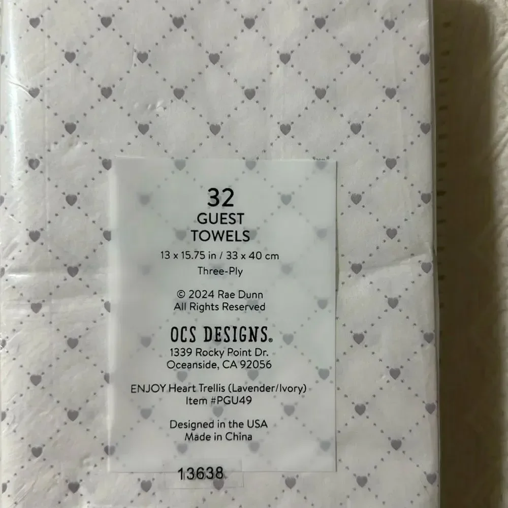 RAE DUNN 32 x 1pk ENJOY Guest Paper Towel Napkins Heart Trellis Lavender Ivory